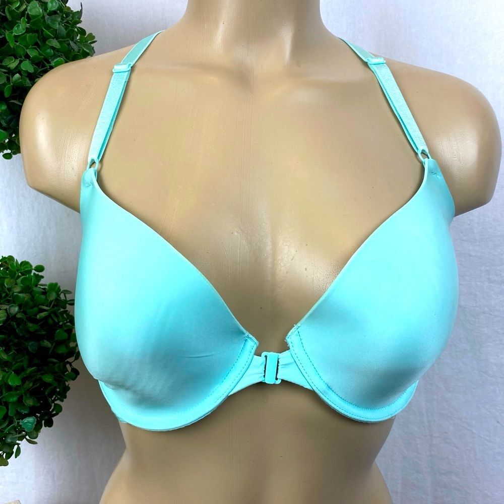 Victoria’s Secret Blue Front Close Lined Underwire Racerback Demi Bra 34DD